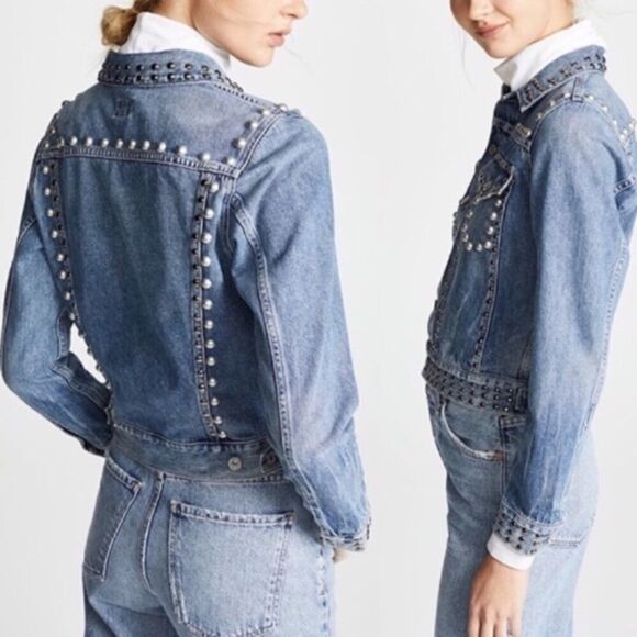 COH Cleo Embellished Studded Button Front Denim Jean Jacket Blue S - Picture 8 of 14